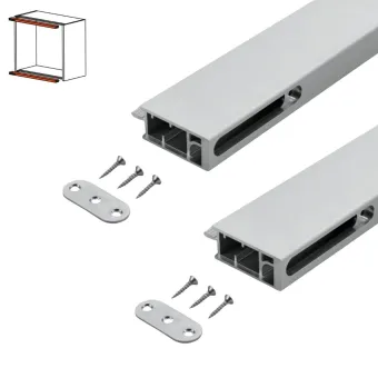 Support profiles for AIR hinge mounting to cabint, for recessed mounting, with hinge grooves, planel thickness 18mm, L630mm, aluminium