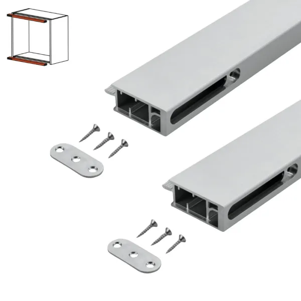 Profiliai AIR lankstų tvirtinimui prie korpuso, įfrezuojamas, su frezavimais lankstams, plokštės S18mm, L630mm, aliuminis