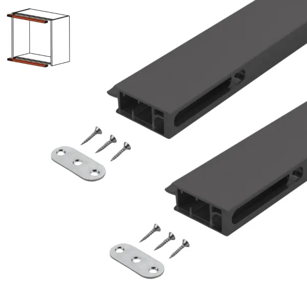 Profiliai AIR lankstų tvirtinimui prie korpuso, įfrezuojamas, su frezavimais lankstams, plokštės S18mm, L630mm, titanium