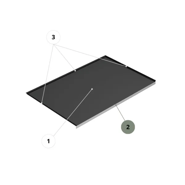 Profilis priekinis plastikinam dėklui spintelės dugnui, MP900mm, L863mm, aliuminis, juoda
