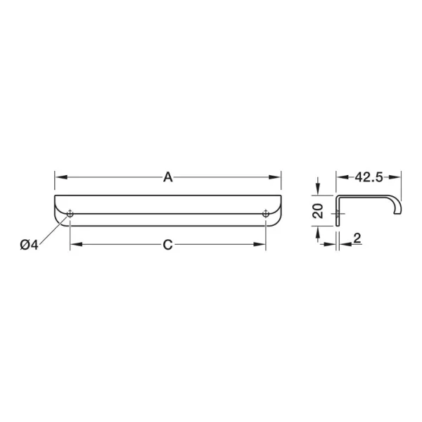 Profile handle H2550, cc32mm, L52mm, aluminium