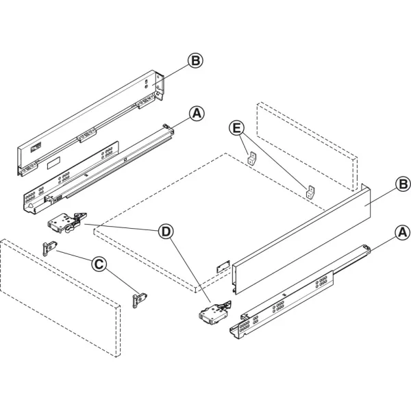 Drawer set Matrix Box Slim A Synchro, H89mm L500mm 30kg push-to-open grey
