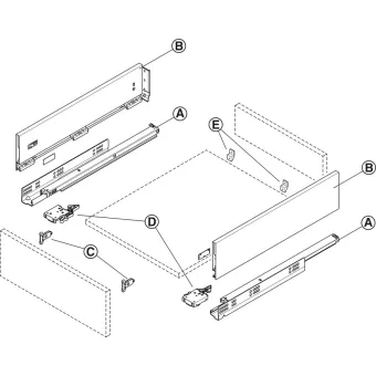 Drawer set Matrix Box Slim A Synchro, H128mm L550mm 30kg push-to-open grey