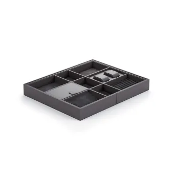 Drawer organiser Symphony, L405mm, P500-940mm, H60mm, simil leather/velvet, anthracite