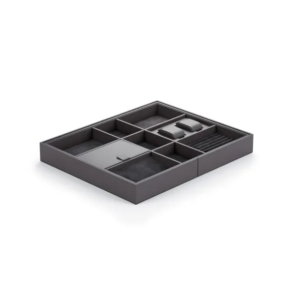 Drawer organiser Symphony, L405mm, P500-940mm, H60mm, simil leather/velvet, anthracite