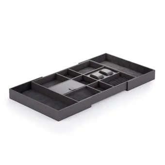 Dėklas aksesuarams Symphony stalčiui, L405mm, P500-940mm, H60mm, dirbtinė oda/velvetas, antracitas