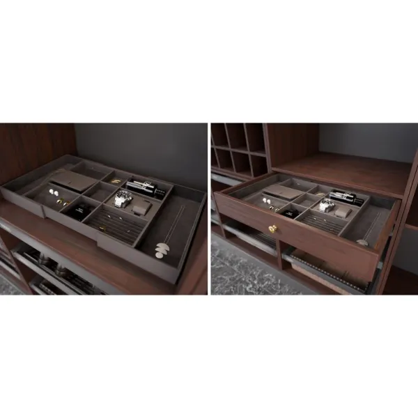 Drawer organiser Symphony, L405mm, P500-940mm, H60mm, simil leather/velvet, anthracite