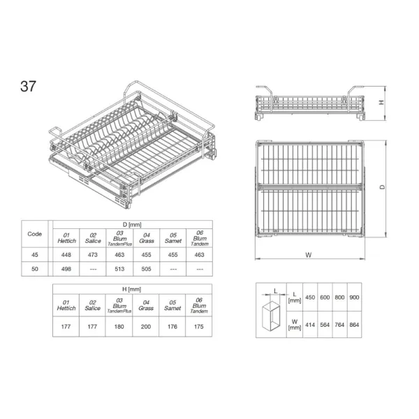 Dish drainer drawer, 900mm, full extension