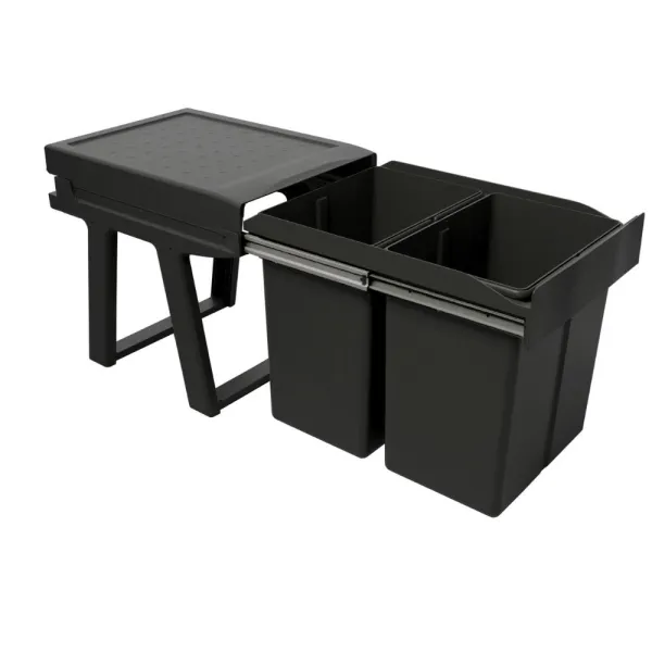Ištraukiama šiukšliadėžė 490, 2x21L, juoda