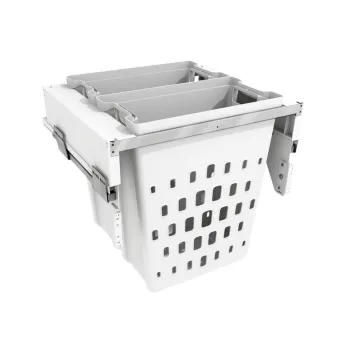 Pull-out laundry basket 600x458x504mm, 2×40L, plastic, white