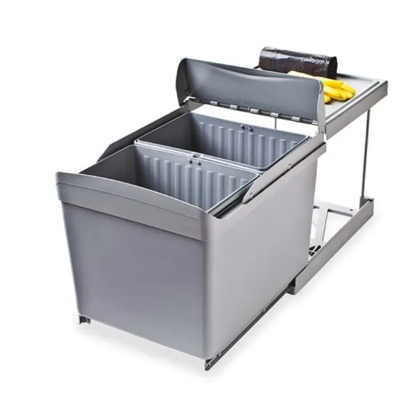 Pull-out double waste bin 500mm, grey
