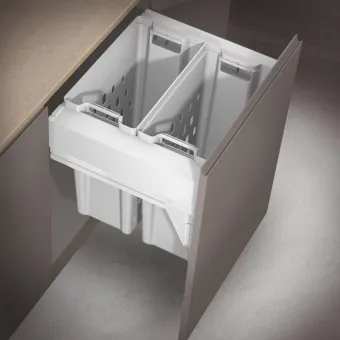 Pull-out laundry basket 600x458x504mm, 2×40L, plastic, white