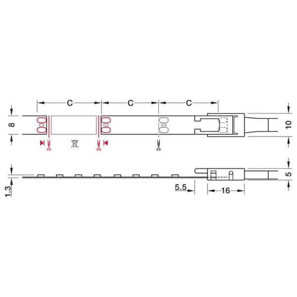 LED strip light, Häfele Loox5 Eco LED 3074 24 V 8 mm 2-pin (monochrome), 9.6 W/m, 27K, 5m