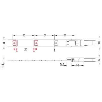 LED strip light, Häfele Loox5 Eco LED 3074 24 V 8 mm 2-pin (monochrome), 9.6 W/m, 50K, 50M