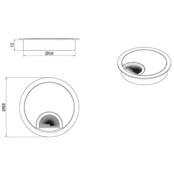 Cable grommet D60x13mm, with brush, stainless steel