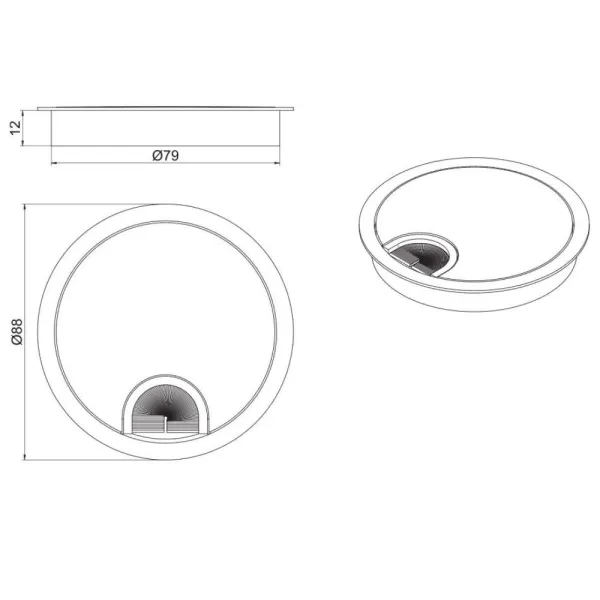Cable grommet D80x13mm, with brush, stainless steel