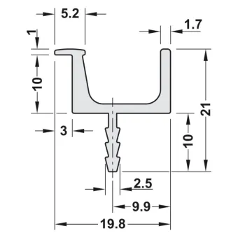 Aluminium handle profile 2500x19.8x11mm, matt chrome