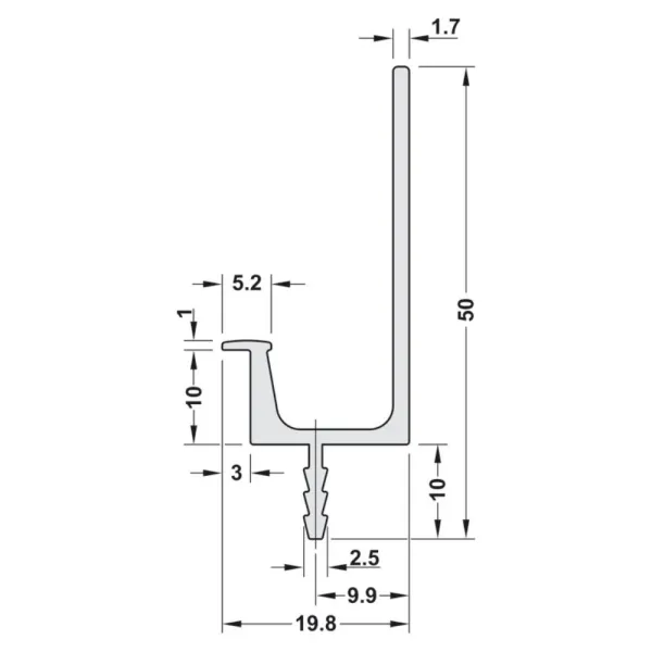 Aluminium handle profile 2500x19.8x40mm, matt chrome
