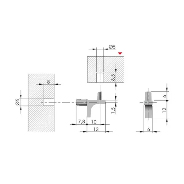 Shelf support K-LINE with pin, for drill hole Ø5mm, nickel plated