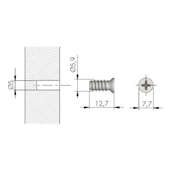 Euro screw, for Ø5mm drill holes, 6x12,7mm, countersunk head, nickel