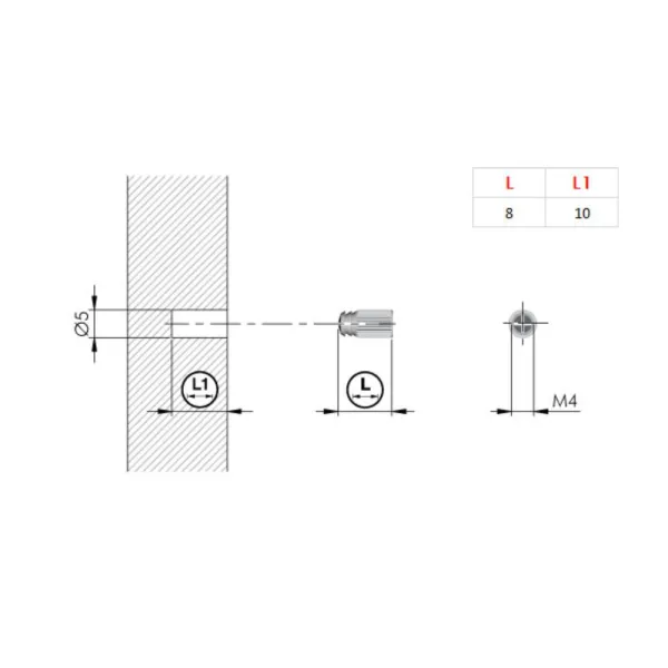 Spreading sleeve, with M4 internal thread, 5x8mm, brass