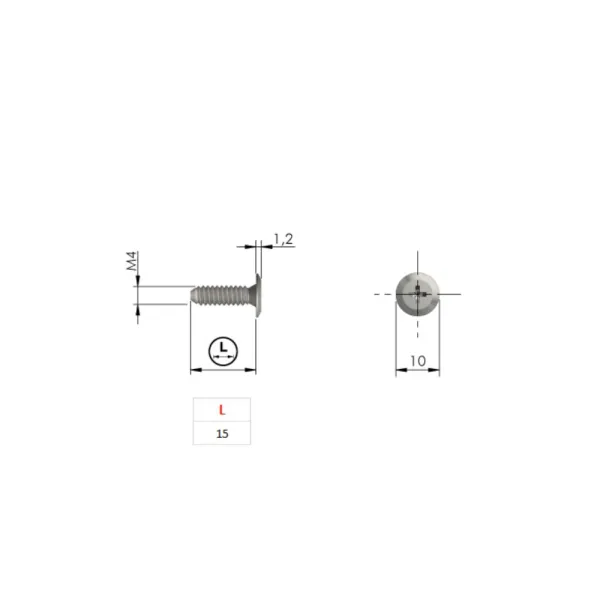 Threaded screw M4x15mm for connecting tube, flat head, nickel