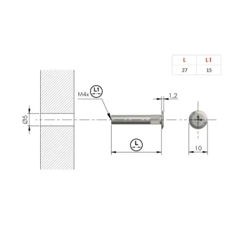 Connecting tube Ø5x27mm, M4 internal thread, flat head, nickel