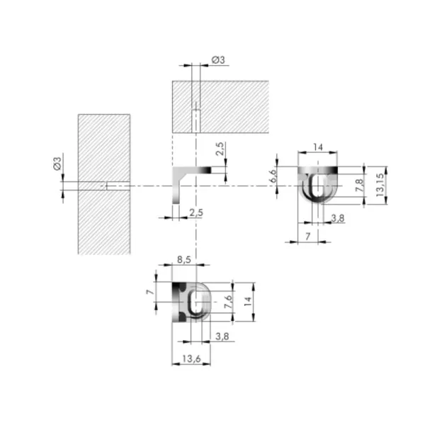 Connecting bracket, 13,6x13,15mm, screw-on with chipboard screws, nickel