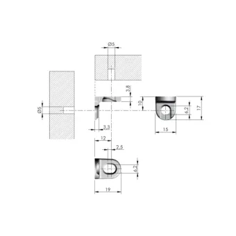 Connecting bracket, 20x17mm, screw-on with euro screws, nickel