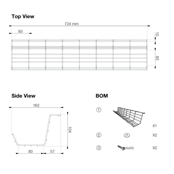 Cable tray Wire, L720 mm, black