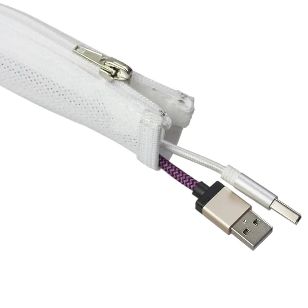 Cable Cover Ø 19 mm, woven cable sock, self closing, no-fray, 25 m roll, white