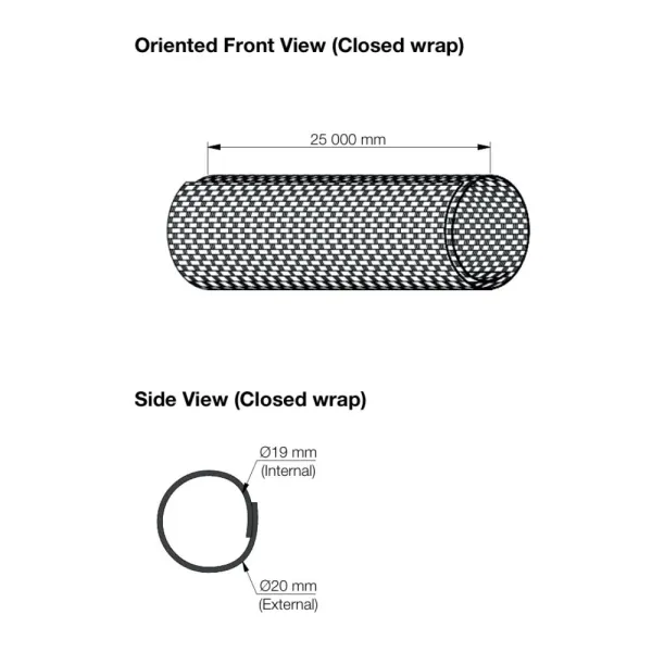 Cable Cover Ø 19 mm, woven cable sock, self closing, no fray, 25 m roll, black