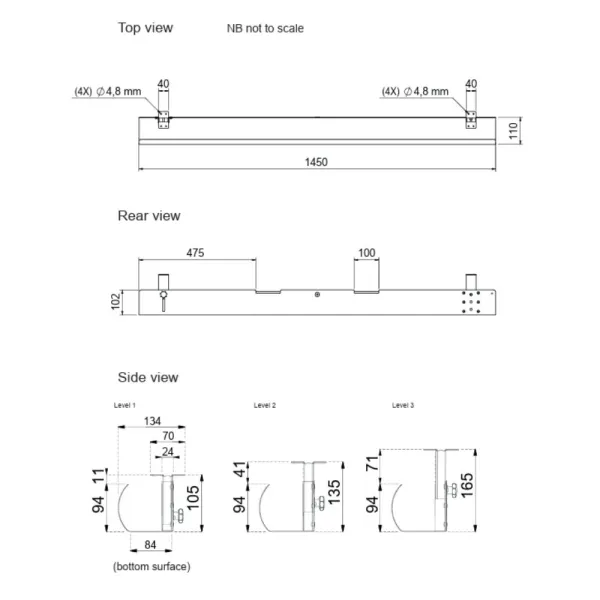 Lovys laidams LiftPipe, L1450, pilka