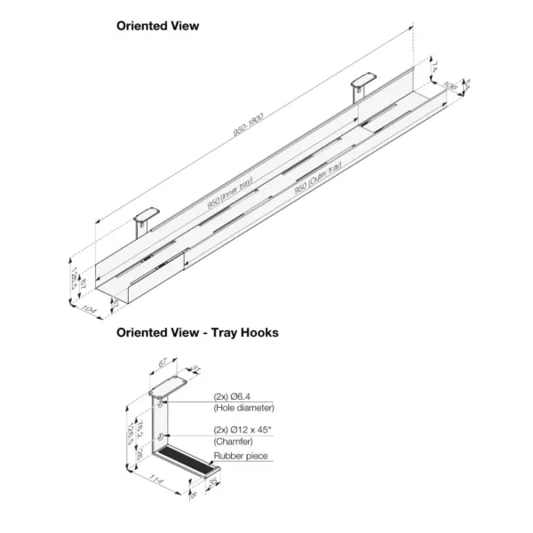 Cable tray Expand, adjustable, L950-1800 mm, white