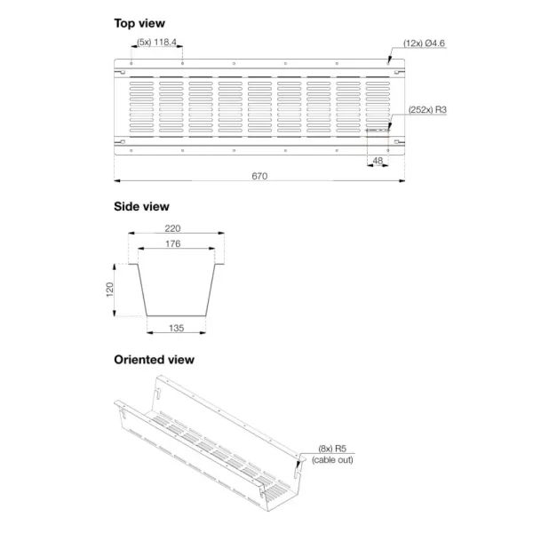 Outlet Tray Axessline, PDU mounting tray, L670xW220 mm, black