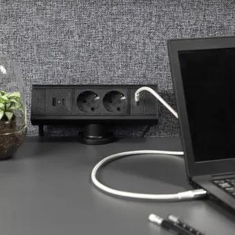 Desk, 2 socket type F, 1 USB-C & 1 USB-A charger, 1 USB-C Port, black