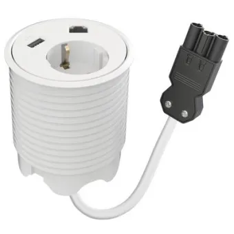 Power distributing unit PowerDot 12, 1 socket type F, 1 USB-A charger 12W, 1 data, 3PC, white