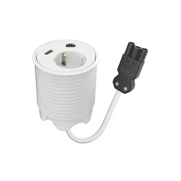 Power distributing unit PowerDot 12, 1 socket type F, 1 USB-A charger 12W, 1 data, 3PC, white