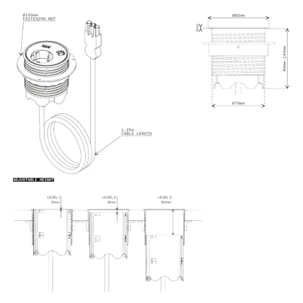 Rozečių blokas PowerDot 12 1xF 1xUSB-A 12W 1xdata 3PC, balta