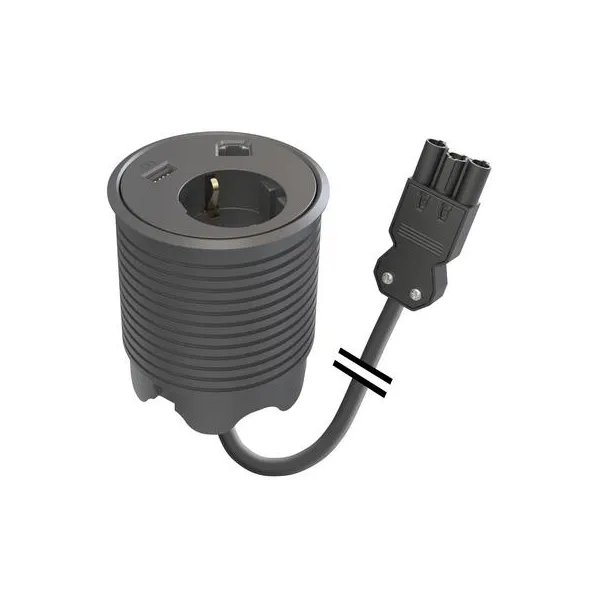 Power distributing unit PowerDot 12, 1 socket type F, 1 USB-A charger 12W, 1 data, 3PC, black