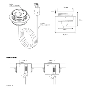 Power distributing unit PowerDot17, 1 socket type F, 2 USB-C charger 30W, 1 cable grommet, 3PC, whit