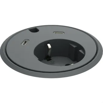 Power distributing unit PowerDot17, 1 socket type F, 2 USB-C charger 30W, 1 cable grommet, 3PC, blac
