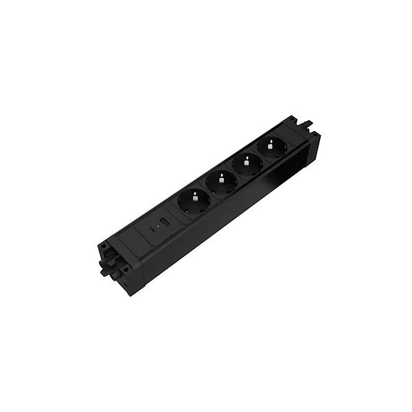Outlet Connect Axessline, 4 socket type F, 1 USB-C & 1 USB-A charger, 15W, 3PC, black