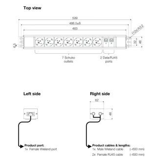 Outlet Strip Axessline, 7 socket type F, 2 data, 3PC, black