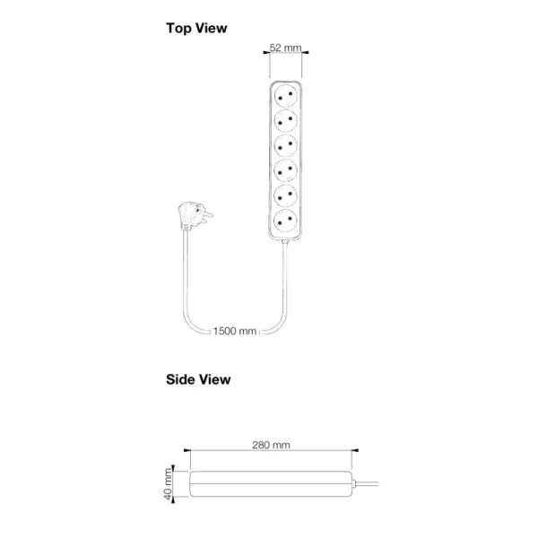 Power Strip Axessline, 6 socket type F, 1.5 m cable length, white