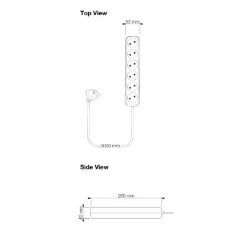 Power Strip Axessline, 6 socket type F, 3.0 m cable length, white