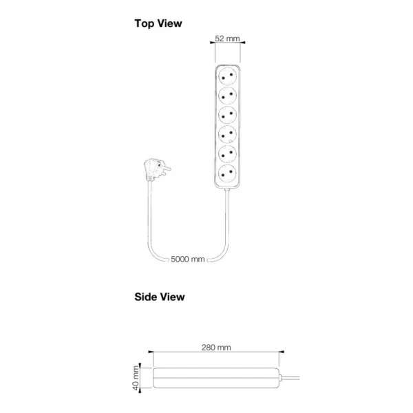 Power Strip Axessline, 6 socket type F, 5.0 m cable length, black