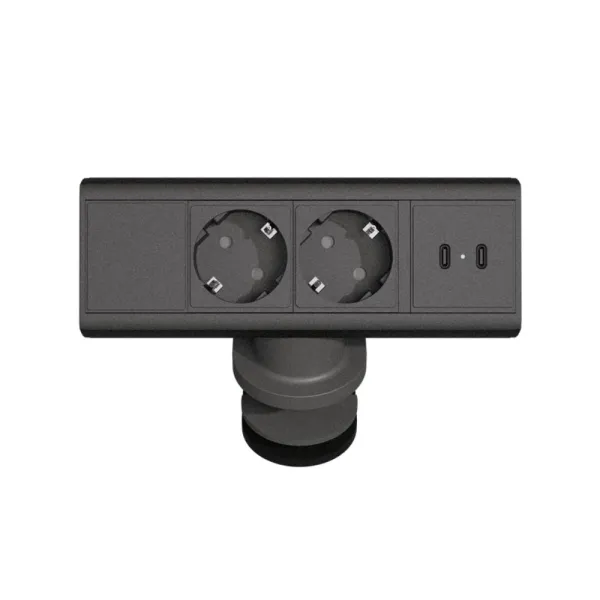 Rozečių blokas Axessline Desk, 2x F, 2x USB-C tipo lizdai, juoda