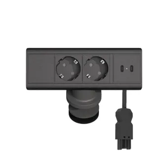 Rozečių blokas Axessline Desk, 2x F, 2x USB-C tipo lizdai, 3PC, juoda