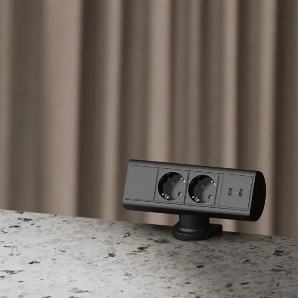 RB Axessline Desk, 2x F, 2x USB-C sockets, 3 PC, black